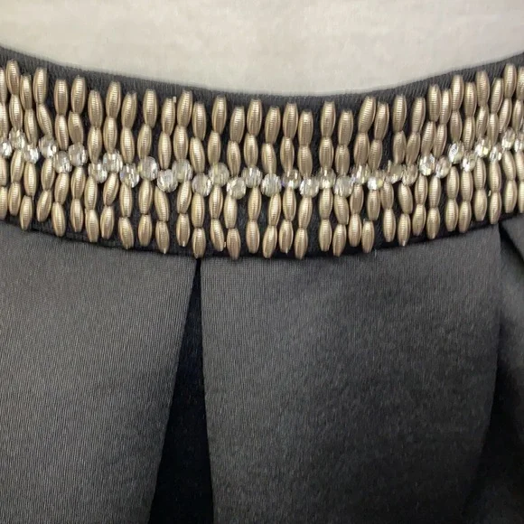 Beaded Rhinestone Waist Scuba Circle Pleated Skirt - Picture 2 of 6